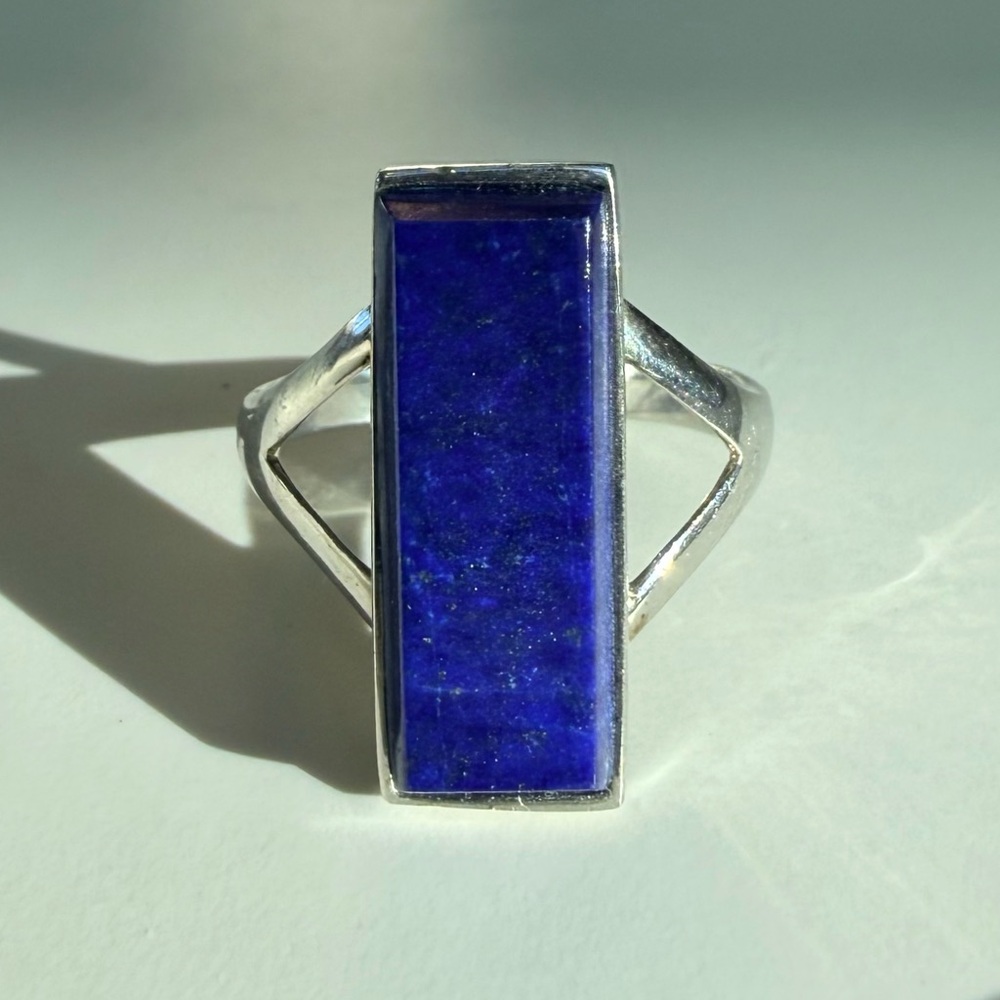 Vintage Estate .925 Solid Sterling Silver Lapis Rectangular Ring Size 9.5 - Picture 5 of 5